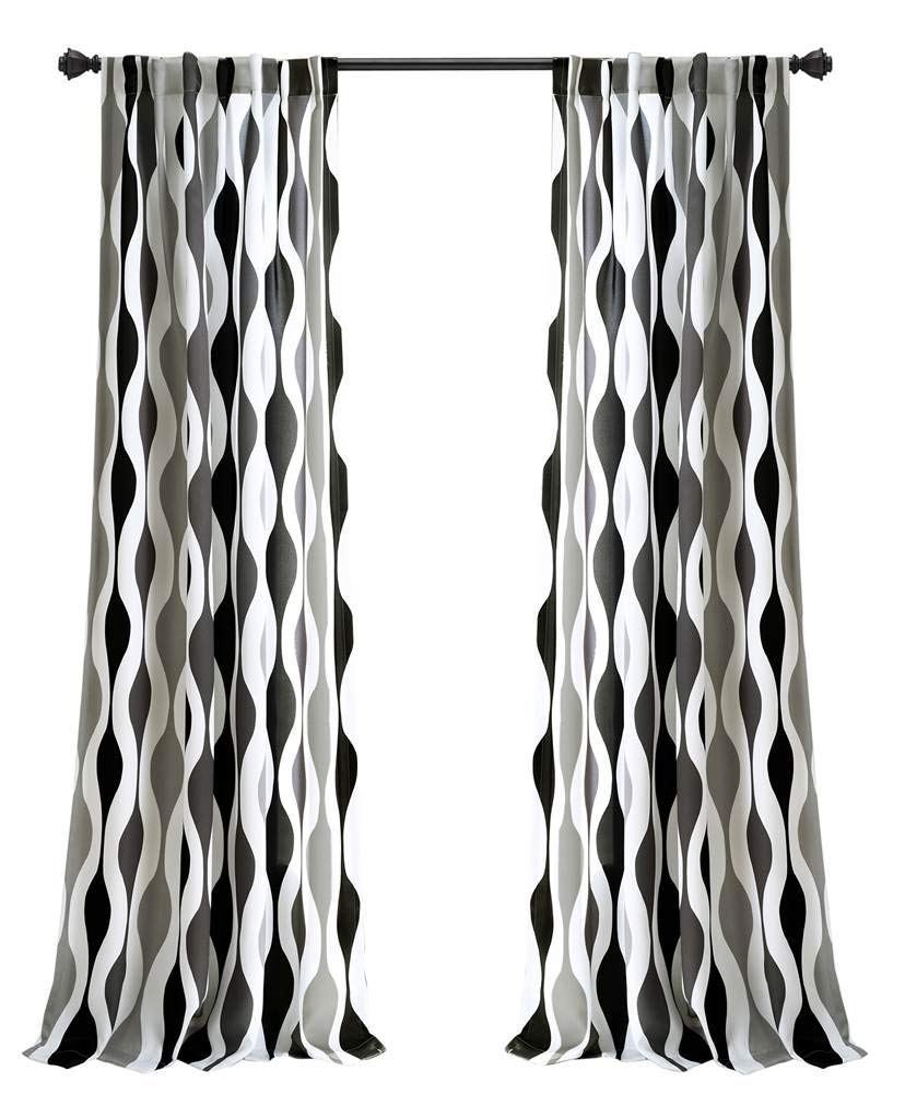 Lush Decor Mid Century Geo Room Darkening Window Curtain Panel Pair, 52" W x 84" L, Black & Gray