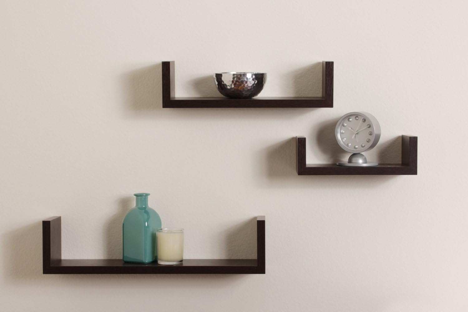 UniqDesignz Set of 3 - U Shape Display Wall Shelf. Brings Elegance to Your Wall or Kitchen. Make Your Room More Attractive with The Shelf Decor. Set 3 Shelves Well Packed (Walnut)