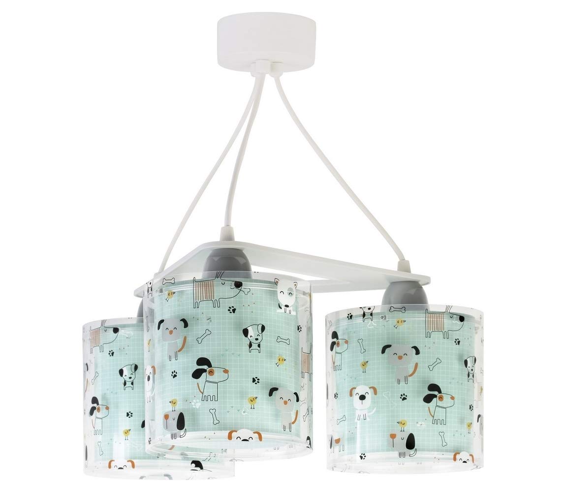 Dalber Children's Ceiling Lamp 3 Lights Happy Dogs Animals 60 W, Green