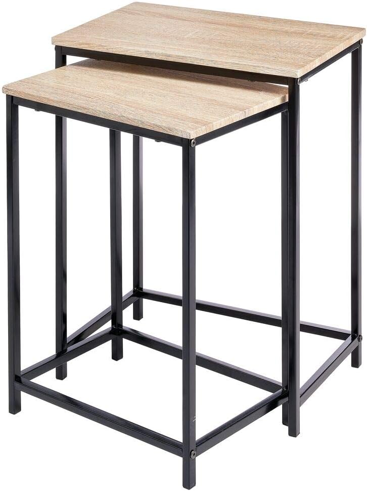 mDesign Modern Nesting Side/End Table - Metal Wood Design - Sturdy Vintage, Rustic, Industrial Home Decor Accent Furniture for Living Room, Bedroom - Set of 2 - Natural/Black: Home & Kitchen