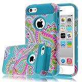 iPhone 5C Case,iphone5C Case,Kmall(TM) for iPhone 5C 2in1 High Impact Hybrid Dual Layer Case Heavy Duty Case Full-body Matte Rugged Armor Cover Case with Totem Tribe Floral Pattern (Blue)