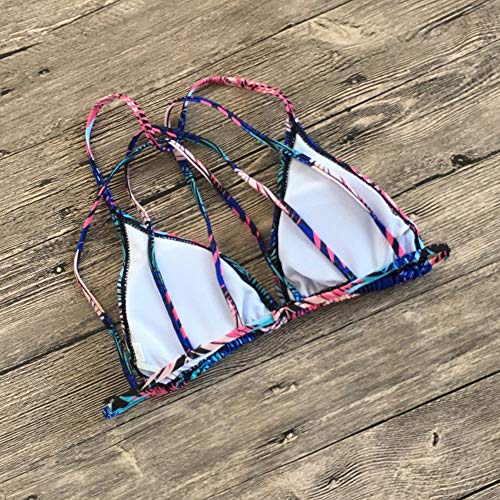 Lotus.Flower Women Brazilian Bikini Set Swimwear Halter Vest Tops Swimsuit Beach Bathing Suit (S, Pink)