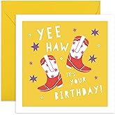 CENTRAL 23 Birthday Card Western - Yeehaw It's Your Birthday - Cowboy Boots - Greeting Cards For Uncle Aunt Dad Grandfather - Comes With Fun Stickers