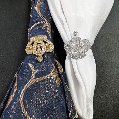 LogHog Silver Crown Napkin Rings Set of 6,Delicate Rhinestone