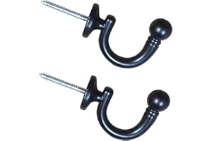 SENGLIDA Curtain Holdback Curtain Tiebacks Round Head Curtain Hooks,Wall Mounted Tieback Tassel Holder,Window Drapery Tiebacks Clothes Coat Hat Towel Hanger Holder, Set of 2，Black