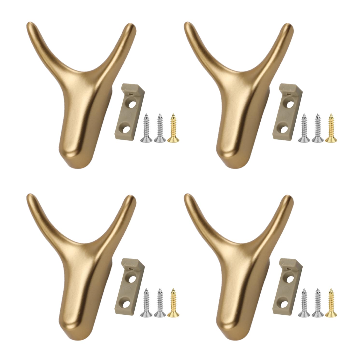 BEIBXHQQ 4 Pieces Gold Coat Hooks, Wall Hooks, Multi-purpose, Zinc Alloy, Matte Gold