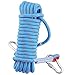 Syiswei Rock Climbing Rope 12MM, Upgraded Coating Carabiners Clips(10m,32ft)(20m,65ft) (30m,98ft) Static Outdoor Climbing Rope, Safety Rope Tree Swing Climbing Equipment Parachute Rope(Blue,30m)