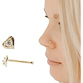 Ellie J Maui 14K Solid Gold Heart Nose Stud with Faux Diamond | Tiny Bone Nose Stud Pin | Nose Ring Stud | Piercing Jewelry | Small Gold Nose Piercing Jewelry | Nose Studs for Women