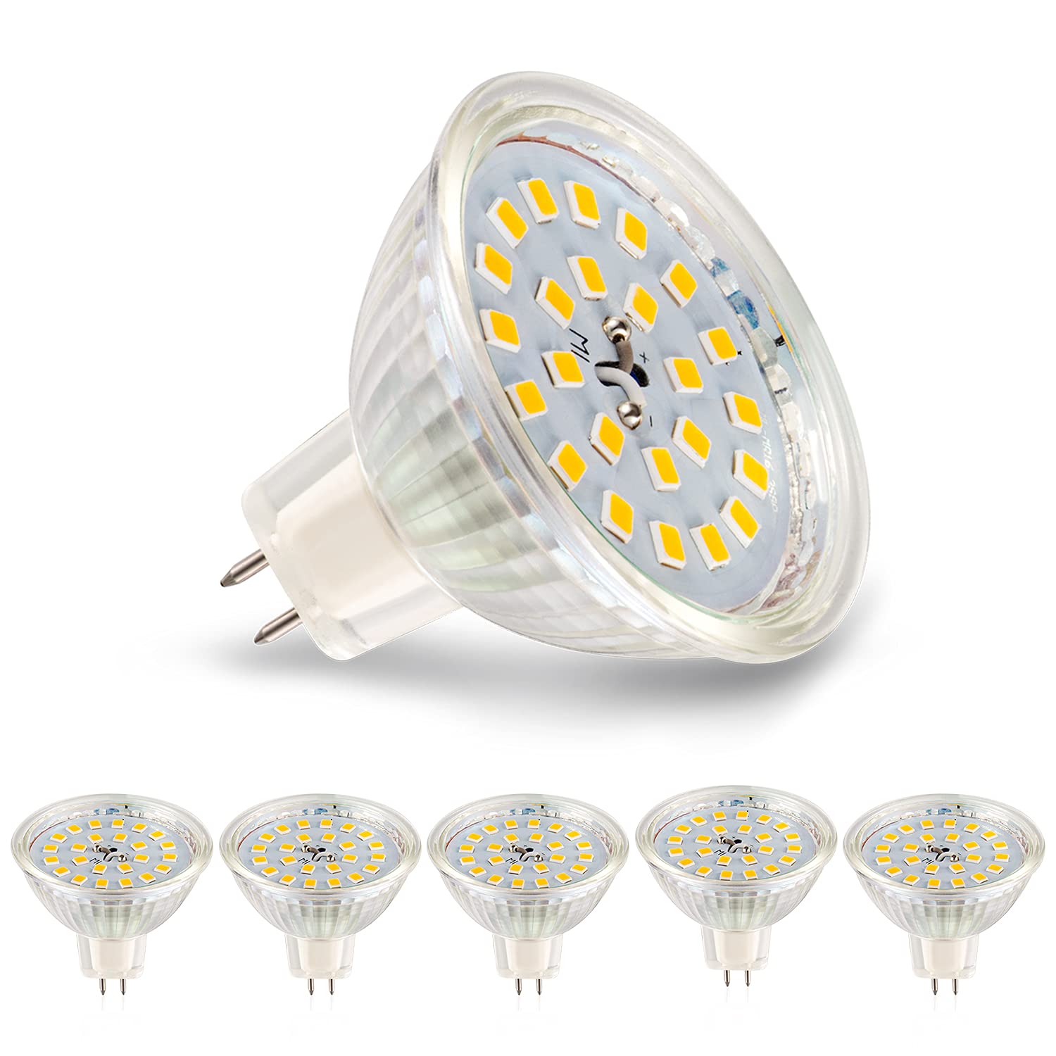 MR16 Led Lamps Warm White 2700K, Mr16 Gu5.3 Led 5W Replacement for 50W 40W 35W Halogen Lamp, 500Lm Led Lamp 120 ° Beam Angle, Ac / Dc 12V, High CRI 83 Ra, No Flickering, Not Dimmable, Pack of 5