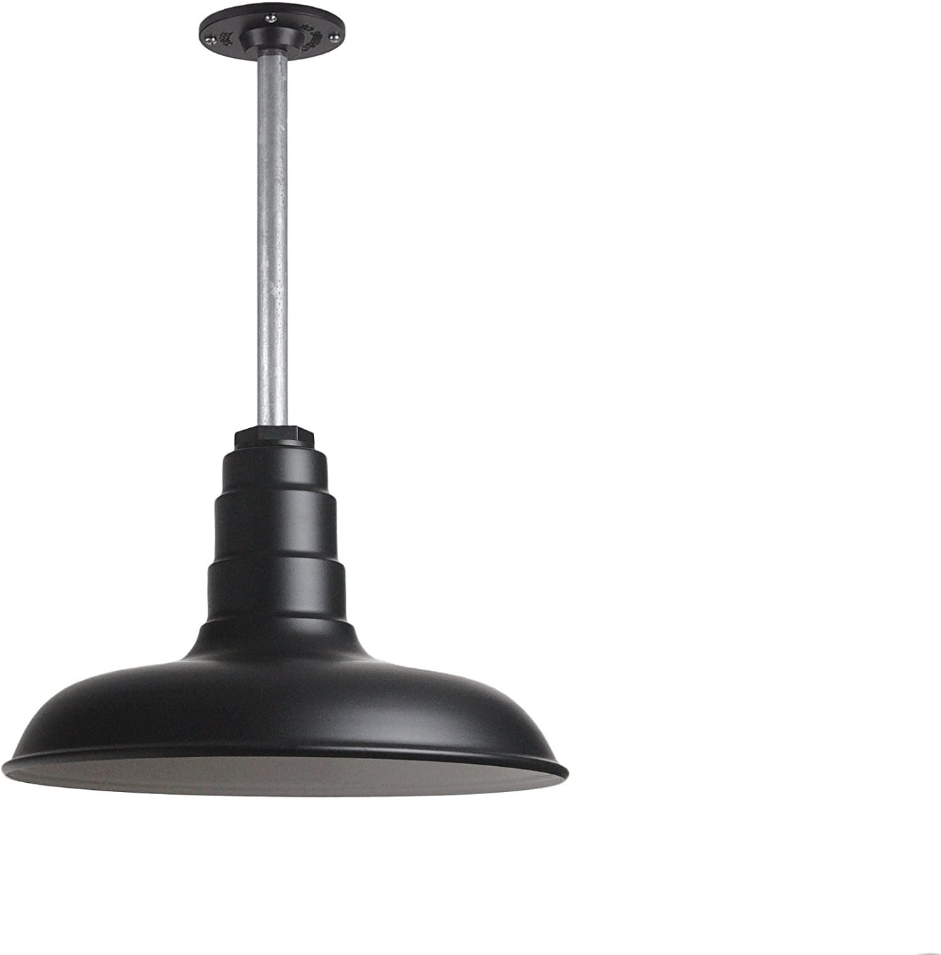 The Malibu Modern Farmhouse Pendant Light | Steel Barn Light with Rigid Stem for Ceiling | Heavy Duty Steel Light | Made in America (Matte Black)