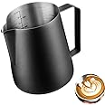 Meelio Milk Frothing Pitcher 20oz, Stainless Steel Milk Steaming Pitcher 600ml, Milk Frother Cup with Measurement Marks, Black