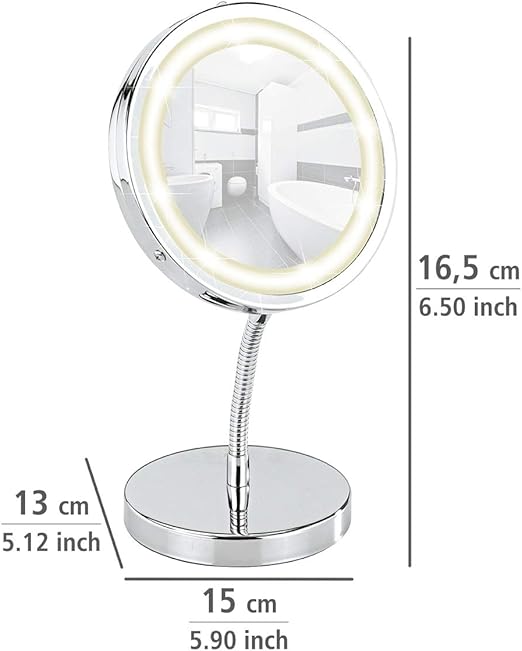 Amazon Com Wenko 3656360100 Led Standing Cosmetic Mirror Brolo Illuminated Swivel Function Mirror Surface Diam 4 3 Inch Steel 5 9 X 6 5 X 5 1 Inch Chrome