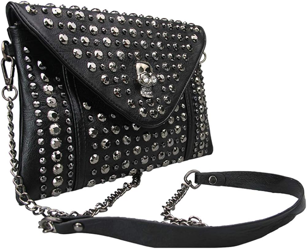 FiveloveTwo Women Rivet Chain Handbag Purse Clutch Small PU Leather Satchel Shoulder Tote Top-Handle Bag Black - Image 5