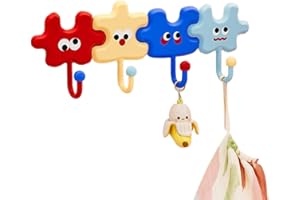 Cartoon Puzzle Key Hook Organizer, Adhesive Key Holder - Rack Hook No Drill Decor for Shelf Towel Home Room Kitchen Door Dorm