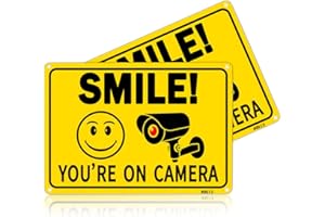 SEHINU Smile Your on Camera Signs Video Surveillance Signs Aluminum 7x10 inch Outdoor Home Security Signs for Yard, Business (2-Pack)
