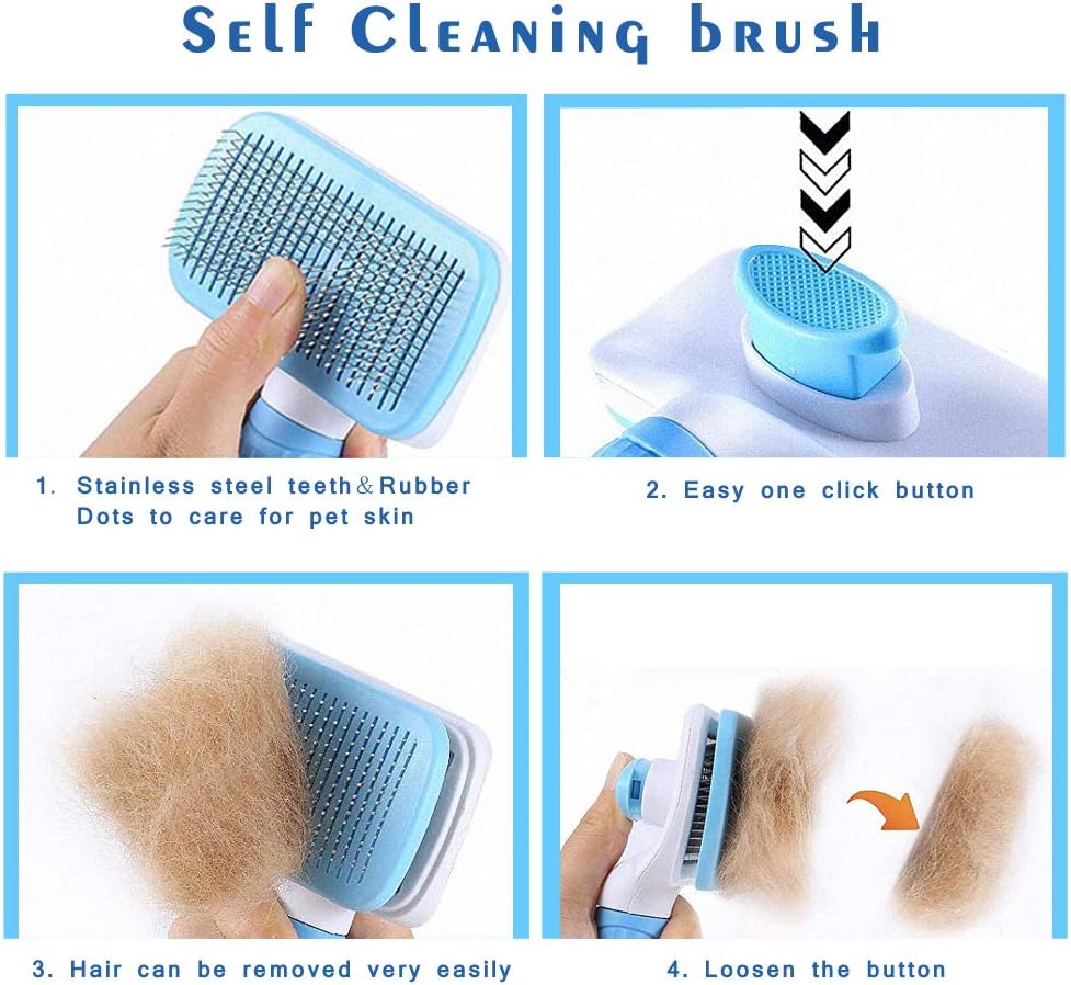 FymuSing Self Cleaning Pet Brush for Dog and Cat, Grooming Brush with Long and Soft Hair : Pet Supplies