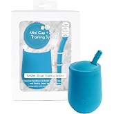 ezpz Mini Cup + Straw Training System (Blue) - 9 Months+ | 100% Silicone Training Cup for Infants + Toddlers - Designed by a Pediatric Feeding Specialist
