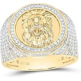 Jewels By Lux Sterling Silver Yellow-Tone 7/8 Ctw Natural Diamond Lion Face Mens Ring, Mens Size: 8-12