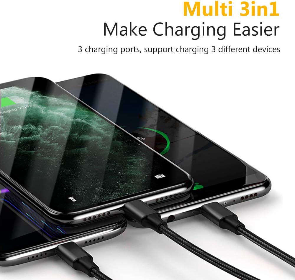 Multi Charging Cable, Multi Charger Cable 6FT 2Pack Universal 3 in 1 Multiple USB Cable Fast Charging Cord Adapter with Type C, Micro USB Port Compatible with Tablets/Galaxy/Pixel and More