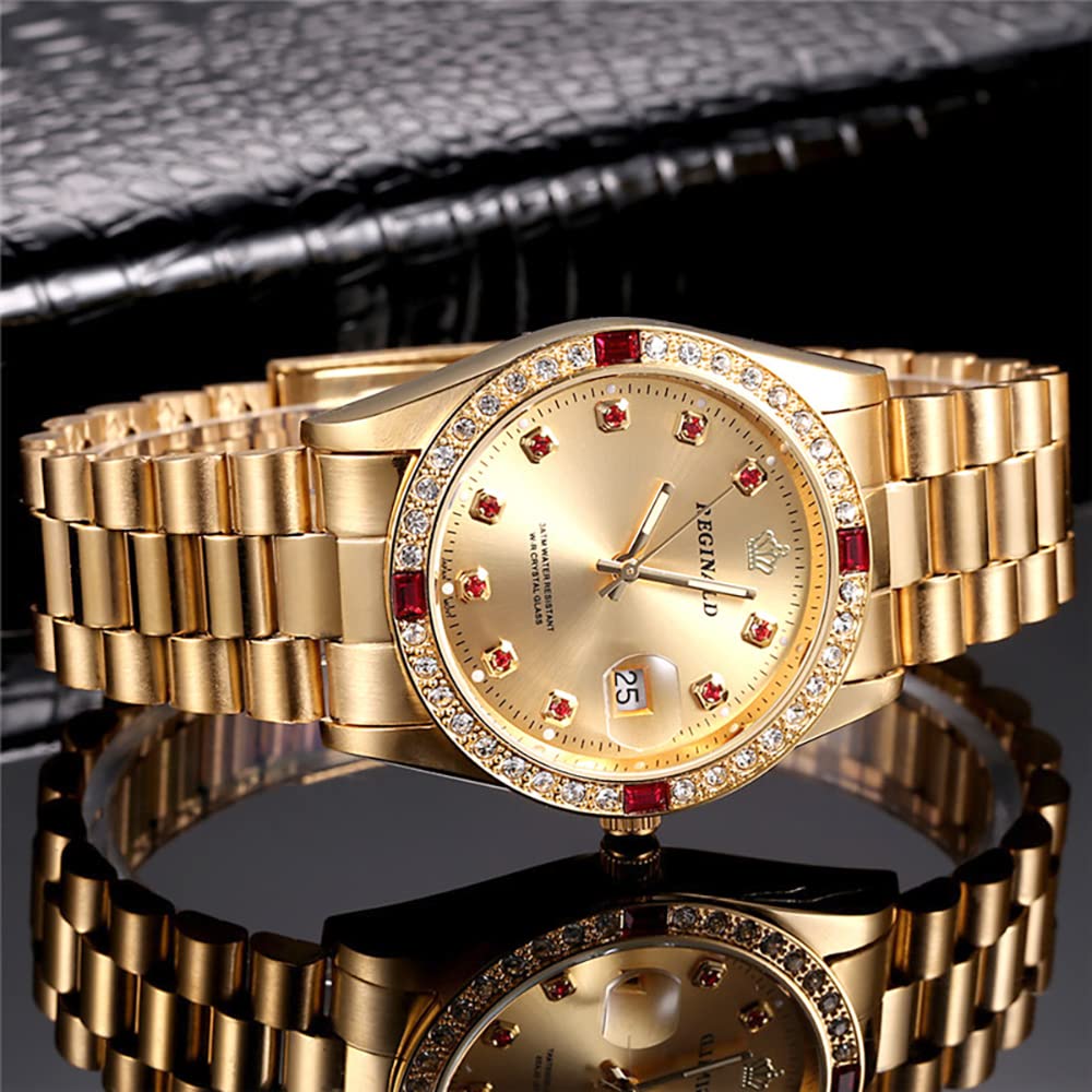 Reginald Mens Watches Hands Sapphire Full Gold Stainless Steel Quartz Dial Unisex Watch