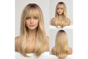 HAIRCUBE Long Layered Synthetic Hair Wigs for Women with Bang (Blonde with Dark Roots)
