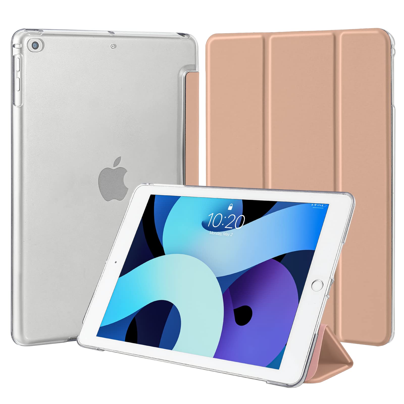 4UBonLife Case for iPad 6th / 5th Generation 9.7 Inch 2018/2017, Compatible with iPad Air 2/1 Case, Slim Stand Protective Cover with Translucent Frosted Hard Back Shell, Rose Gold — image 1