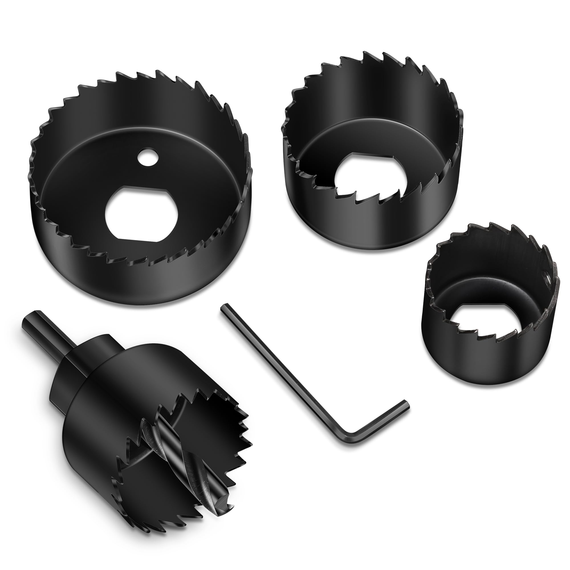 Photo 1 of SkyStage 6PCS Hole Saw Kit, Hole Saw Set Includes 4 Sizes 1-1/4" to 2-1/8"(32-54mm), Mandrels and Hex Key?High Quality Hard Carbon Steel Hole Saw for Soft Wood, PVC Board, Plywood