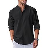 COOFANDY Men's Long Sleeve Oxford Dress Shirts Chambray Button Down Shirt Casual Band Collar Shirts