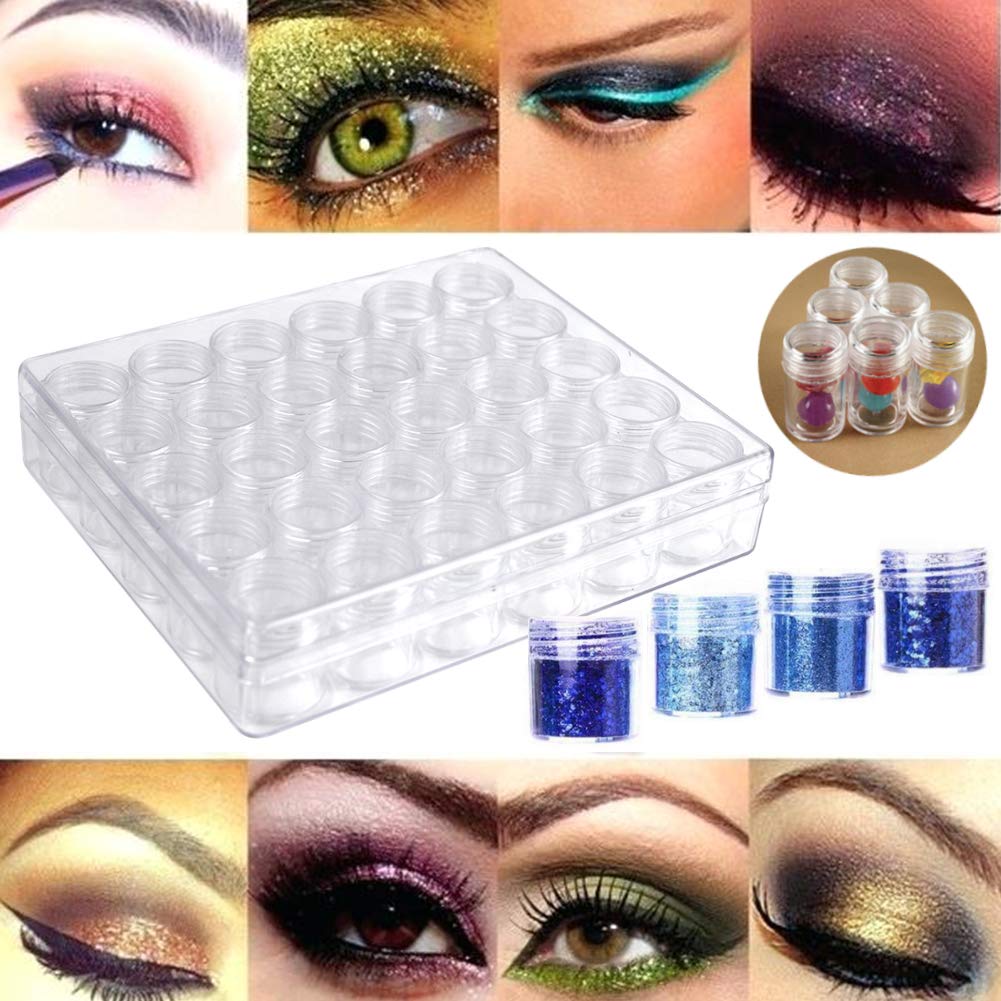 Embroidery Diamond Storage Box, 30PCS Small Clear Plastic Bead Containers with Lid for Jewelry Painting DIY Art Craft Rhinestones Sewing Cosmetic Nail Glitter Powder