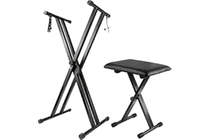 YIIZY Keyboard Stand Piano Bench Set, 2025 Upgrade Heavy Duty Double X Keyboard Stand Piano Stand, Adjustable&Portable Digital Piano Stand with Locking Straps (Piano Keyboard Stand x 1, Piano Bench x 1)