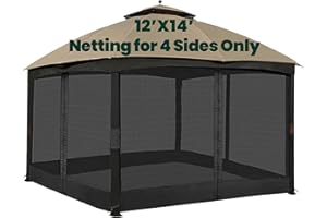 OLILAWN Gazebo Universal Replacement Mosquito Netting, Upgrade 12' x 14' Outdoor Canopy Net Screen 4-Panel Sidewall Curtain, with Zippers, Easy to Install, Fit for Most Gazebo 12x14 Canopy, Black