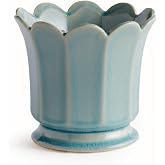 Napa Home &amp; Garden - Elegant Blue Ceramic Plant Pot with Scalloped Design, 6Inch Diameter