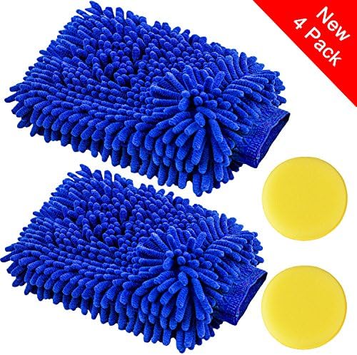 Car Wash Mitts Waxing Polish Wax Foam Sponge - Automobile Detailing Gloves - Premium Chenille Microfiber Duster Cleaning Cloth Kit,Car Care Equipment,Towels Accessories
