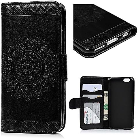 iphone 6s cover, iphone 6s case, Liberwill Wallet Cover PU leather Cover Kickstand Floral Pattern Credit Card Slots Protector for iphone 6 w/ Screen Protector Hand Strap (iphone 6 - Black)