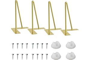UKOSNA 10 Inch Hairpin Furniture Legs, Metal Home DIY Projects Heavy-Duty Replacement Feet with 2 Rods for Table, Coffee Table, Nightstand, Chair etc, with Rubber Floor Protectors, 4PCS, Gold