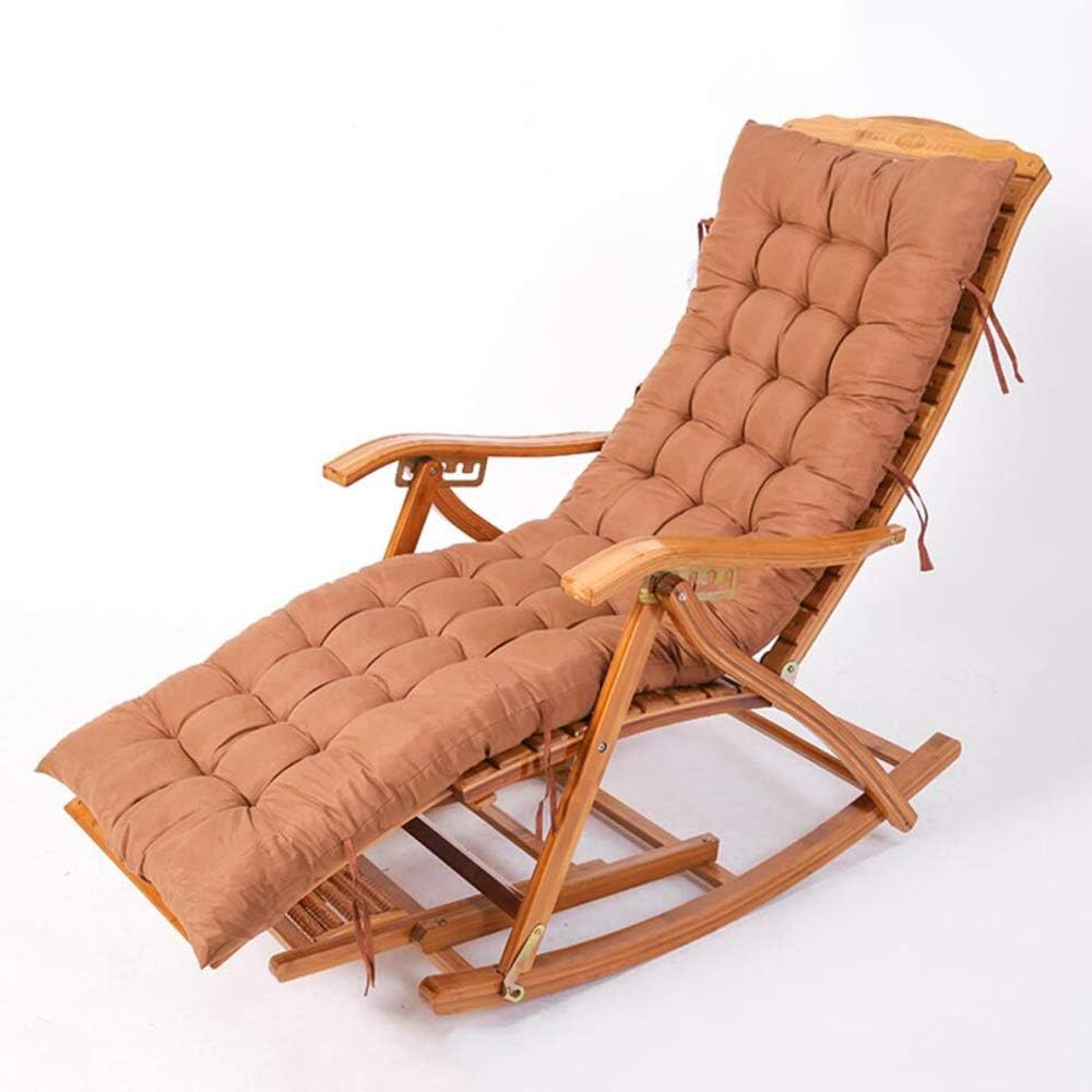 HAIYU Heavy Duty Bamboo Recliner Folding Rocking Chair Curved Backrest