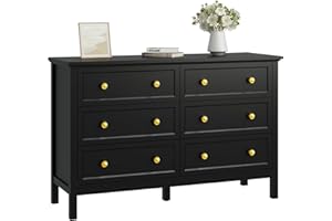 CARPETNAL Black Dresser for Bedroom, 6 Drawer Dresser with Wide Drawer and Metal Handles, Wood Dressers & Chests of Drawers for Hallway, Entryway.