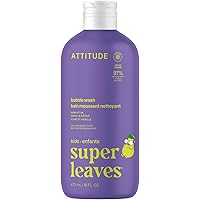 ATTITUDE Bubble Wash for Kids, Made in Canada, EWG Verified Bubble Bath, Hair Shampoo and Body Soap, Dermatologically Tested,
