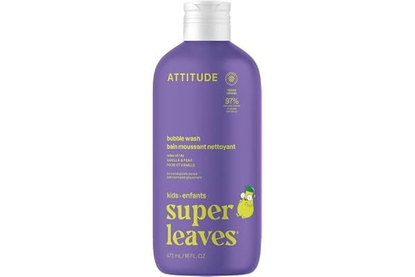ATTITUDE Bubble Wash for Kids, Made in Canada, EWG Verified Bubble Bath, Hair Shampoo and Body Soap, Dermatologically Tested,