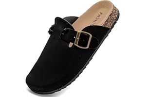 DDXYYDS Women's Suede Clogs Mens Leather Mules Comfort Cork Footbed Sandals with Arch Support and Adjustable Buckle