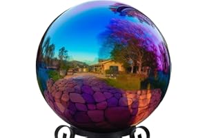 10 Inch Stainless Steel Gazing Globe,v2croft Hollow Ball Mirrored Surface Polished Shiny Sphere,Garden Stainless Steel Gazing Ball for Outdoor Lawn Pond Yard Ornament(rainbow)
