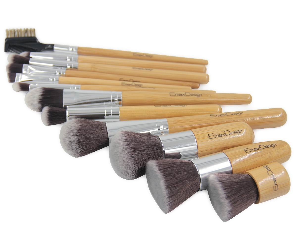 EmaxDesign 12 Pieces Makeup Brush Set Professional Bamboo Handle Premium Synthetic Kabuki Foundation Blending Blush Concealer Eye Face Liquid Powder Cream Cosmetics Brushes Kit With Bag: Beauty