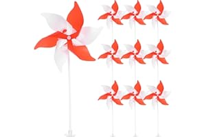 SUPVOX 10 Pcs Red & White Pinwheel Ornaments with Suction Cup - 8" Dual-Color Windmills for Classroom Desk, Window & Office D