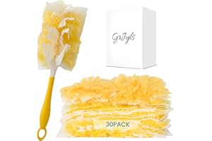 GrJyls Duster Refills Bulk Compatible with Swiffer Dusters Swiffer Microfibre dust Cleaner for Cleaning Home, Office, Furniture (Yellow, 20 PCS (180°)+ 10 PCS (360°)+ Handle)