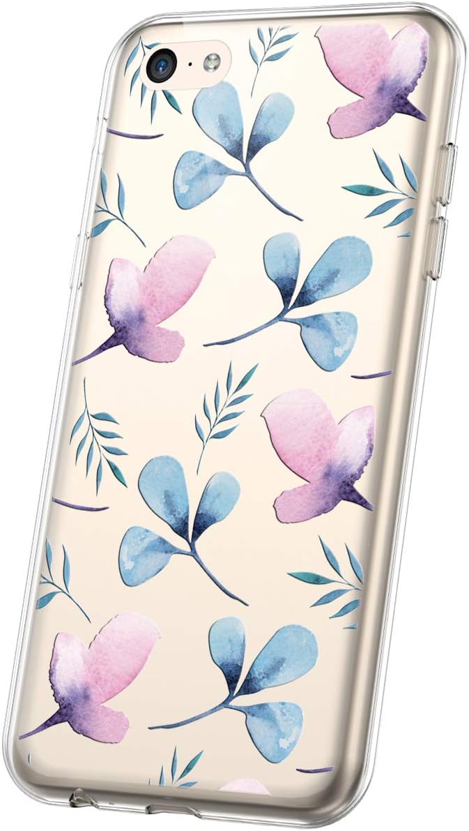 PHEZEN Case for iPhone 5C,iPhone 5C Case Flower Art Design Soft Flexible Crystal Clear Floral Pattern TPU Silicone Rubber Case Ultra Thin Transparent TPU Bumper Case Cover for iPhone 5C,Floral#10