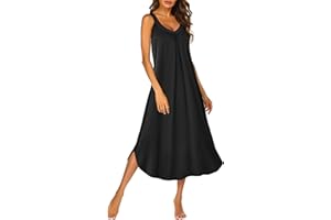 Ekouaer Sleeveless Nightgowns for Women Long Night Gown Pleated Full Length Sleepwear Tank Sleep Dress Slit Dress S-2XL