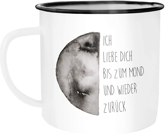 Moonworks® Emaille Tasse Becher Ich liebe dich bis zum Mond und zurück Liebe Spruch Love Quote romantisch verliebt Freund Fre