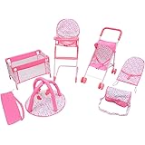 KOOKAMUNGA KIDS Juego de accesorios para muñecas de 6 piezas | Cochecito de juguete | Silla alta con bandeja de alimentación 