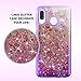 TJS Phone Case Compatible with Samsung Galaxy A20/A30 2019, with [Full Coverage Tempered Glass Screen Protector] Bling Glitter Sparkle Liquid Infused and Stars Moving Quicksand Cover (Pink)