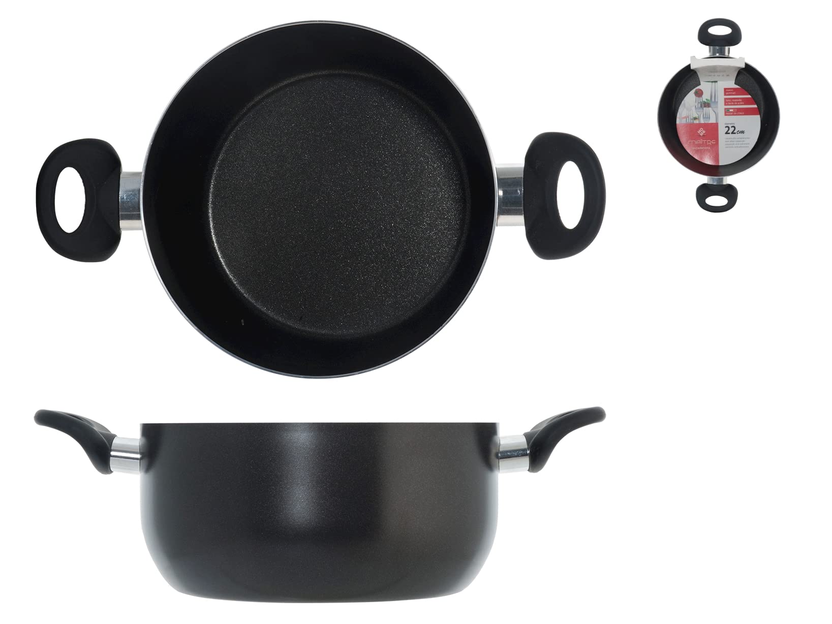 Home Maitre Non Stick Casserole with 2 Handles, Aluminum, Dark Grey/Black, 22 cm